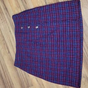 TALBOTS Blue Pink Preppy Wool Blend Plaid Scallop & Button Detail Midi Skirt